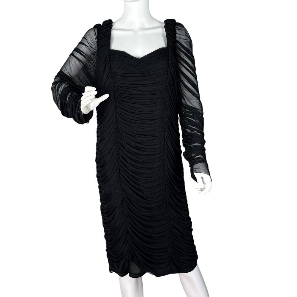 FASHION NOVA Sheath Dress Bodycon Mesh Long Sleeve Ruched Goth Vamp Black Sz 3X